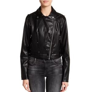 SAM EDELMAN Classic Moto Jacket with Studs Faux Leather in Black Size Small